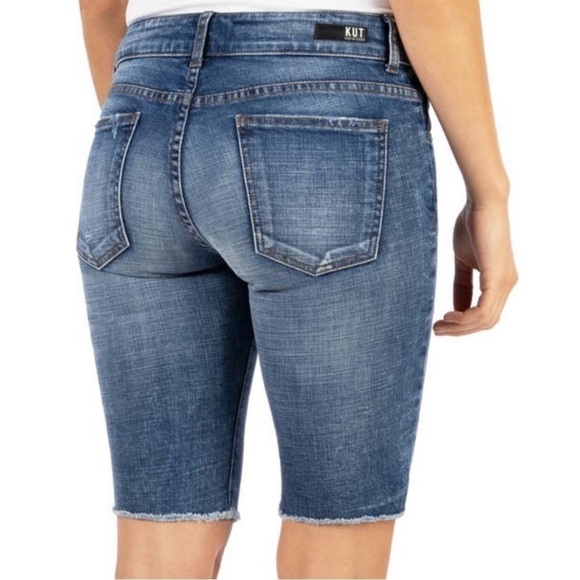 NWT Kut From The Kloth Sophie Distressed Denim Bermuda Shorts Include Wash - Picture 4 of 9